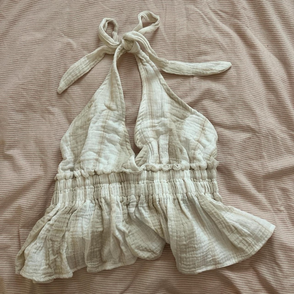 ocean drive ruffled cropped halter top
